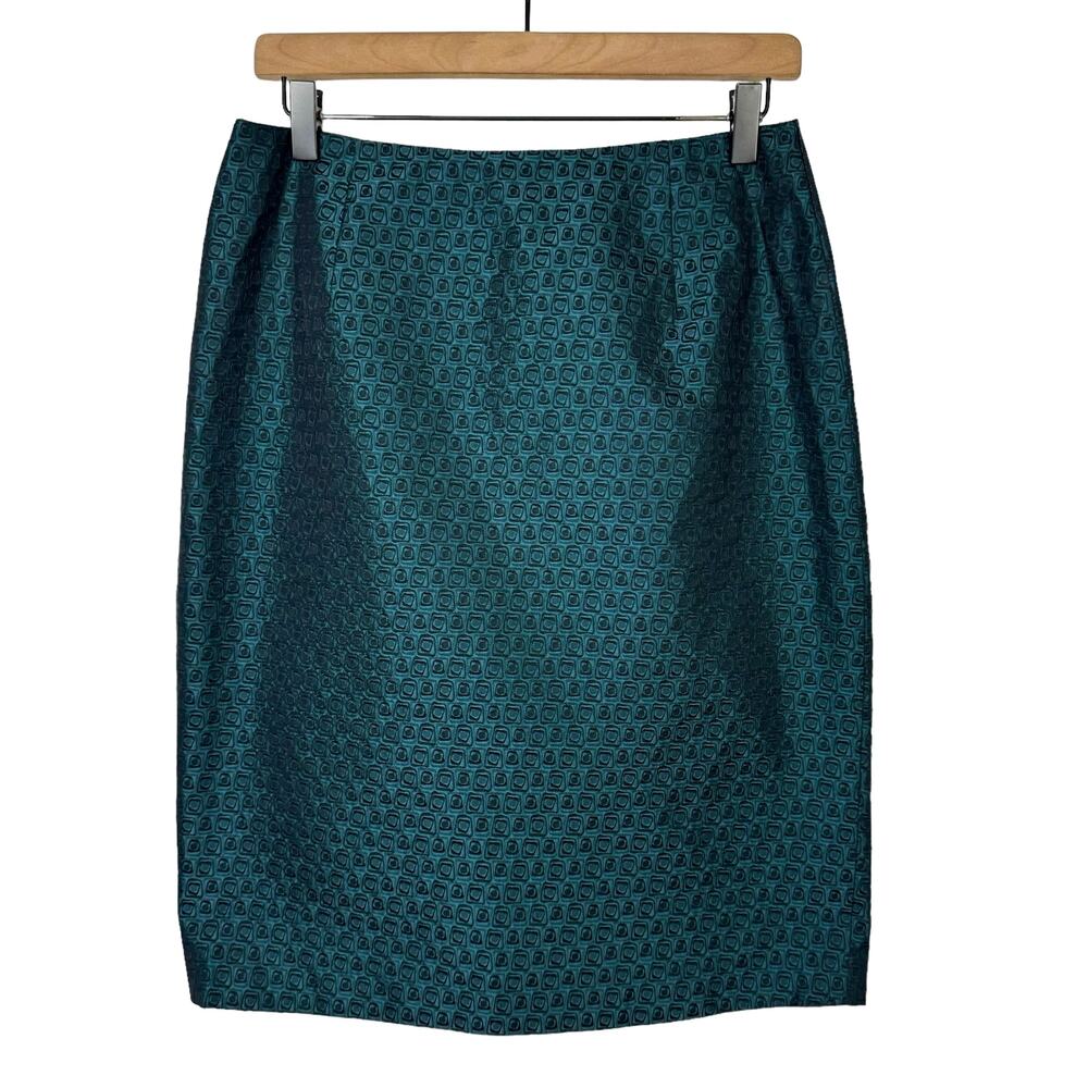 Doncaster Collection Teal & Black Textured Geometric Knee Length Pencil Skirt